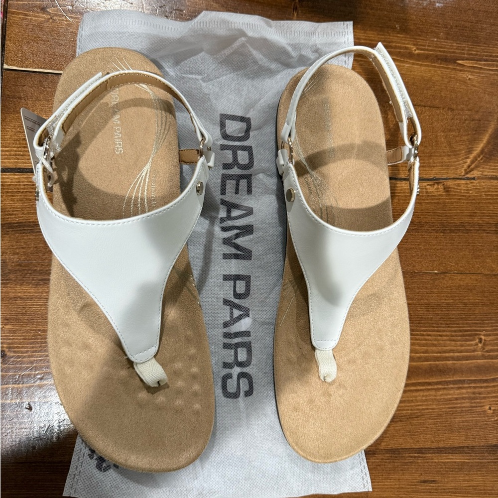 Dream Pairs Women’s White T-Strap Sandals with Adjustable Back Strap